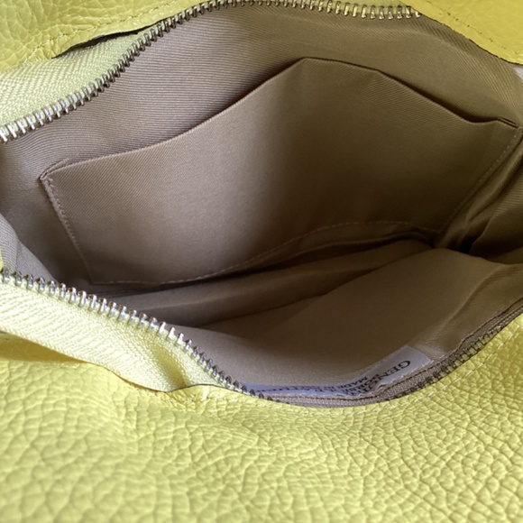 Borse In Pelle Bright Yellow Genuine Leather Drawstring Cinch  Crossbody Handbag - Picture 8 of 12